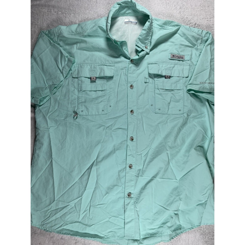 Columbia PFG Shirt Mens Large Mint Omni Shade Fishing SS Button Up Vented